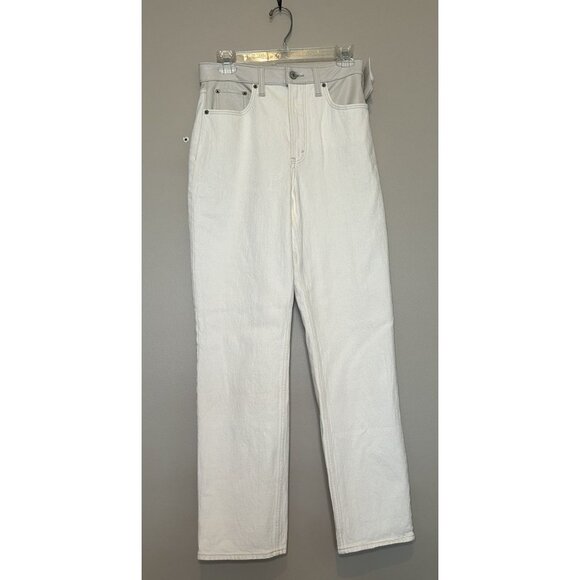 Abercrombie & Fitch Cream 90's Straight Ultra High Rise Jeans Leather Trim 27 - Picture 1 of 7